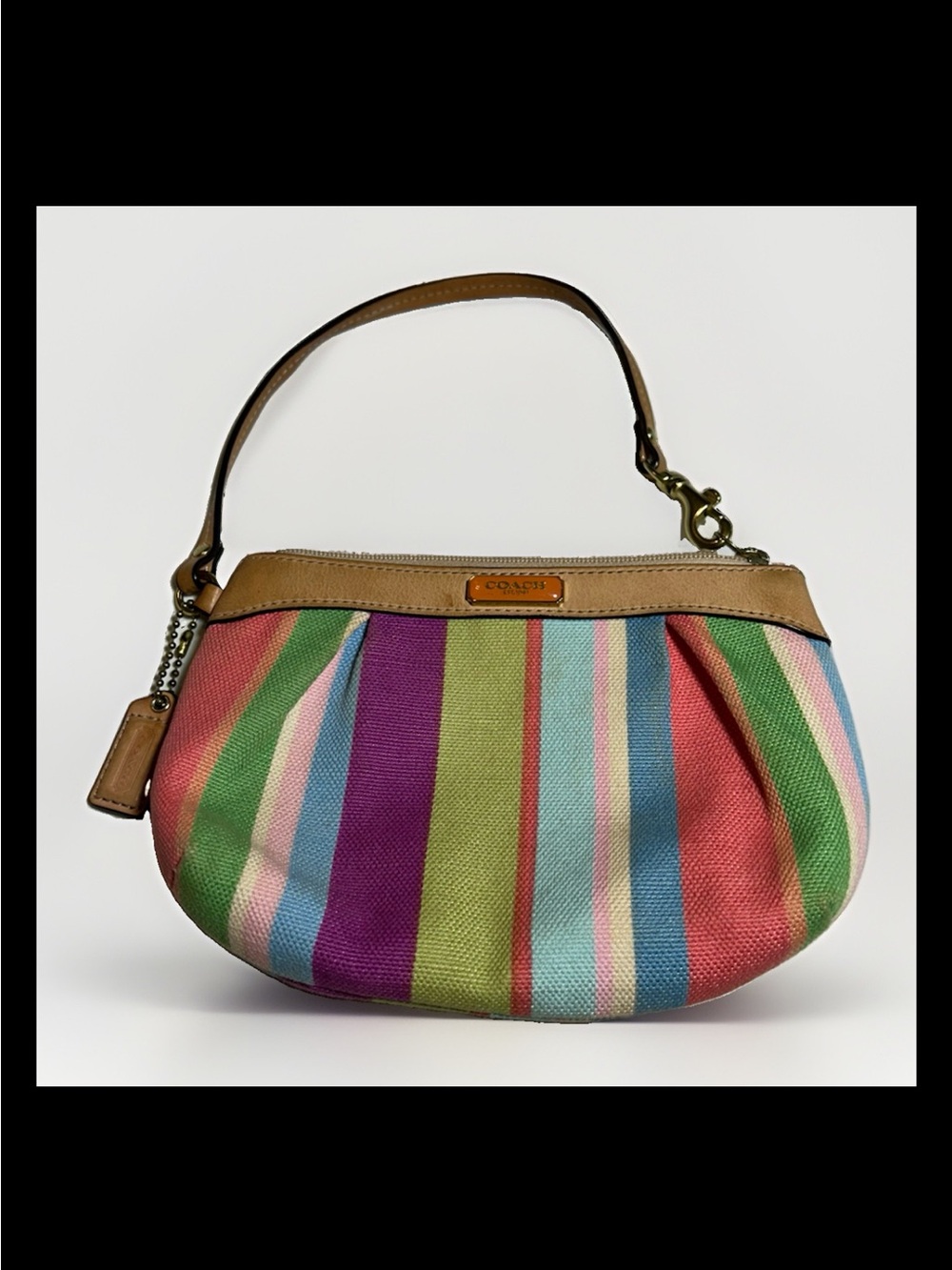 Coach Legacy Stripe Pleated Demi Clutch/Wristlet, Leather Trim, #F48350, 2011